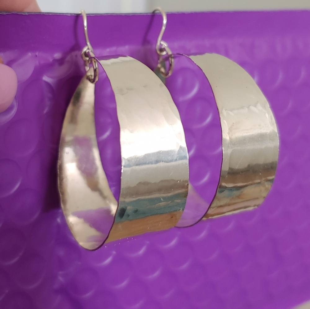Sterling silver hammered hoop earrings